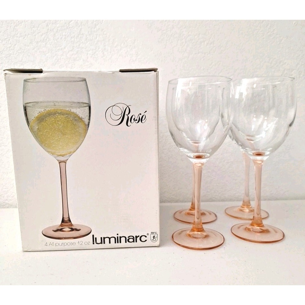 LUMINARC Rose Wine Glasses, J.G. DURAND, Set of 4, 12 oz, Made in France, NEW
